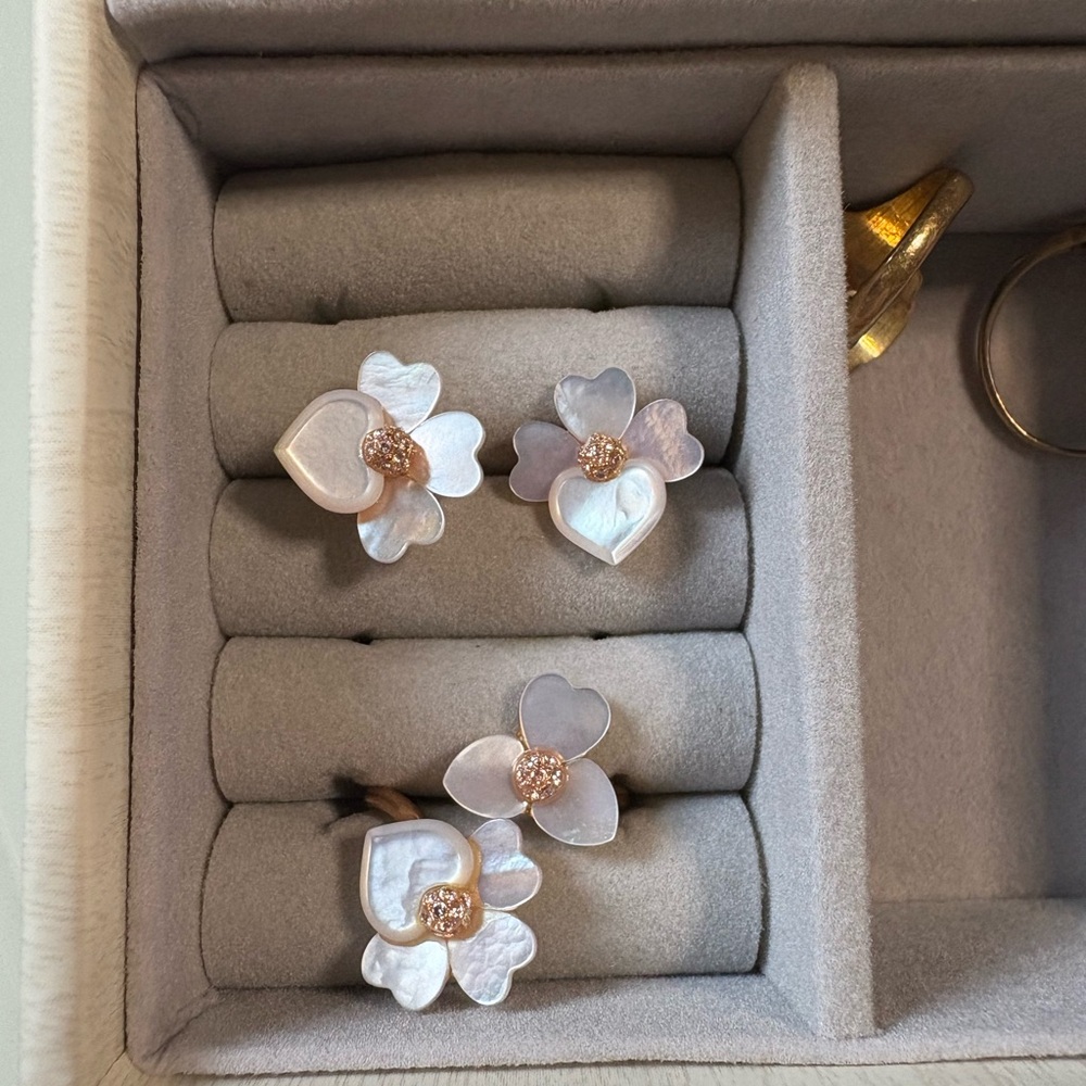 Kate Spade - rose gold and Mother of Pearl Earrings and ring set